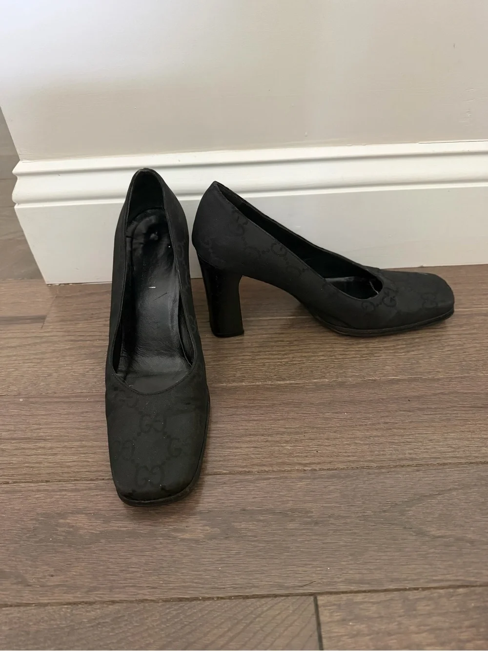 Gucci Black Square-Toe Women's Heels with Subtle Monogram